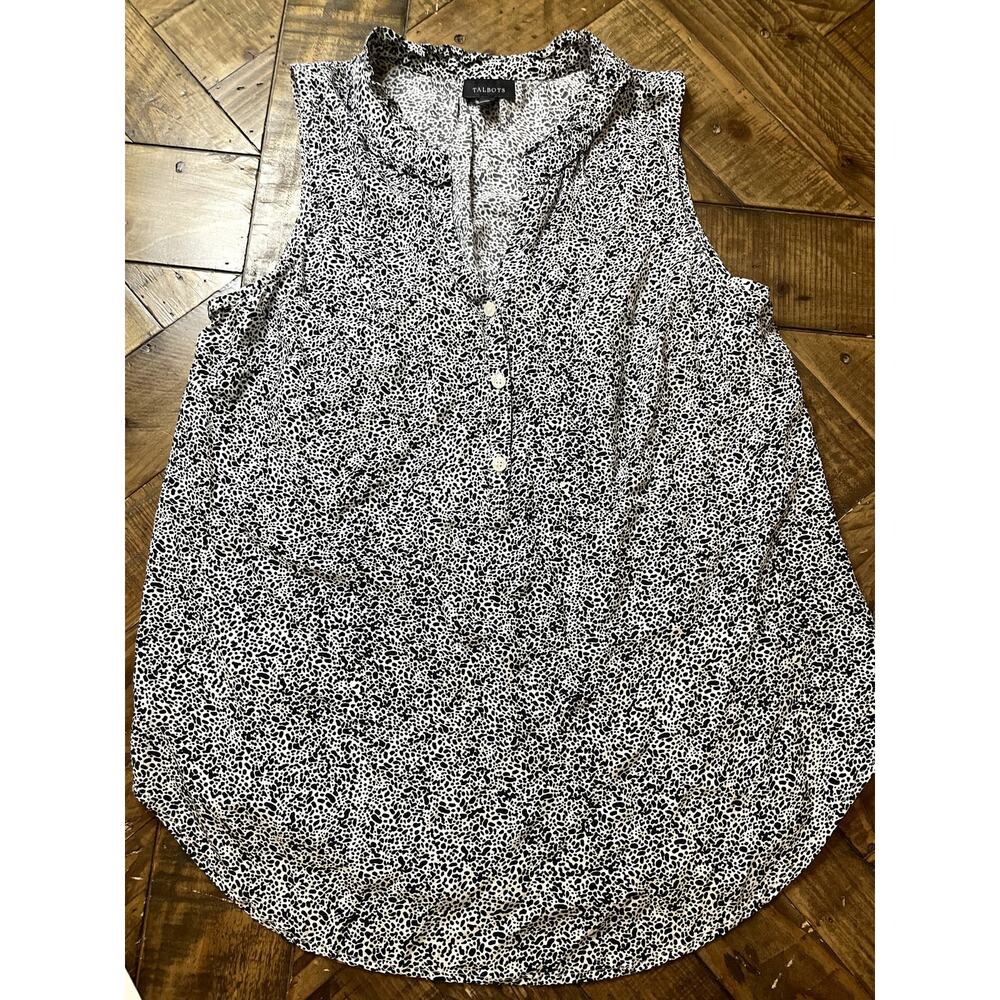 Talbots Black White Animal Print Viscose Blouse Small Style PH5090